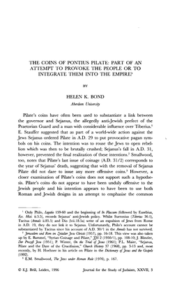 The Coins of Pontius Pilate: Part of an Attempt to Provoke the People Or to Integrate Them Into the Empire?