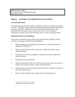 Natural Gas Meter Installations