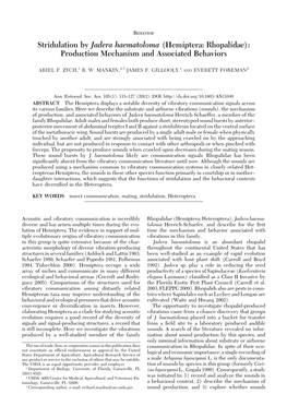 Stridulation by Jadera Haematoloma (Hemiptera: Rhopalidae): Production Mechanism and Associated Behaviors