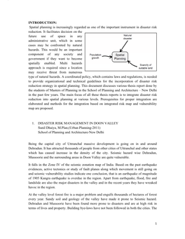 INTRODUCTION: Spatial Planning Is Increasingly Regarded As One of the Important Instrument in Disaster Risk Reduction. It Facili