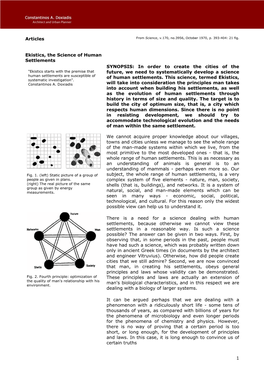 1 Articles Ekistics, the Science of Human