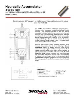 Hydraulic Accumulator 4 CUBIC INCH 1/4" FEMALE NPT CONNECTION, 10,000 PSI, 416 SS Model 21HA11