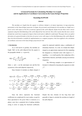 A General Formula for Calculating Meridian Arc Length and Its Application to Coordinate Conversion in the Gauss-Krüger Projection 1