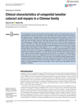 Clinical Characteristics of Congenital Lamellar Cataract and Myopia in a Chinese Family