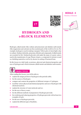 17 HYDROGEN and S-BLOCK ELEMENTS