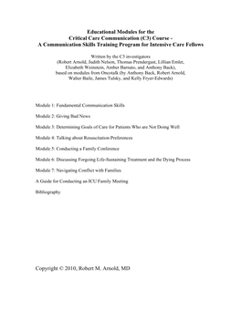 Educational Modules for the Critical Care Communication (C3) Course - a Communication Skills Training Program for Intensive Care Fellows