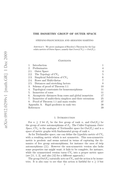 THE ISOMETRY GROUP of OUTER SPACE 2 Not Faithful for N = 2