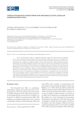 Upper Cenomanian Fishes from the Bonarelli Level (Oae2) of Northeastern Italy