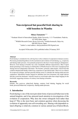 Non-Reciprocal but Peaceful Fruit Sharing in Wild Bonobos in Wamba