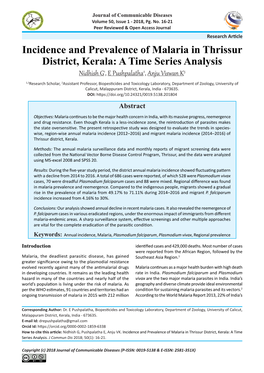 Incidence and Prevalence of Malaria in Thrissur District, Kerala: a Time