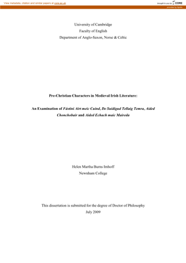 University of Cambridge Faculty of English Department of Anglo-Saxon, Norse & Celtic Pre-Christian Characters in Medieval I