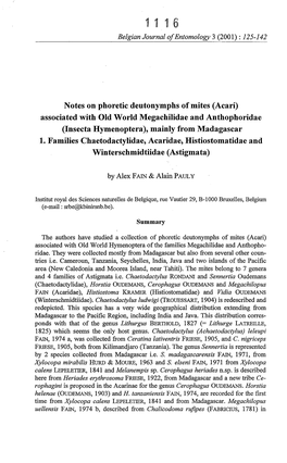 Notes on Phoretic Deutonymphs of Mites (Acari) Associated with Old World Megachilidae and Anthophoridae (Insecta Hymenoptera), M