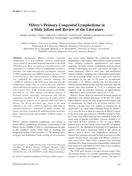 Milroy's Primary Congenital Lymphedema in a Male Infant and Review of the Literature