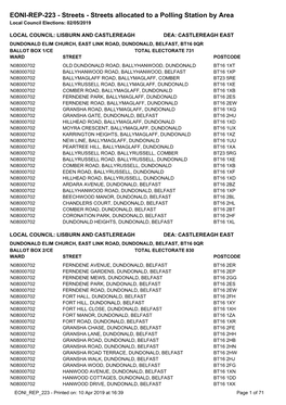 EONI-REP-223 - Streets - Streets Allocated to a Polling Station by Area Local Council Elections: 02/05/2019