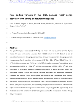 Rare Coding Variants in Five DNA Damage Repair Genes Associate