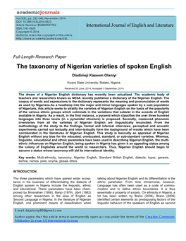 The Taxonomy of Nigerian Varieties of Spoken English
