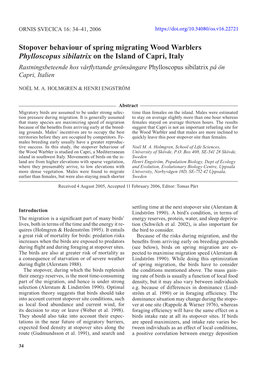 Stopover Behaviour of Spring Migrating Wood Warblers