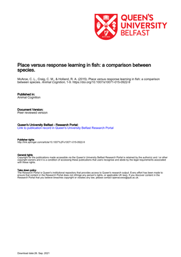 Place Versus Response Learning in Fish: a Comparison Between Species