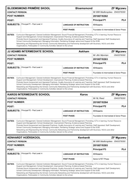 2018 Educator Promotional Posts Vacancies ZF Mgcawu District