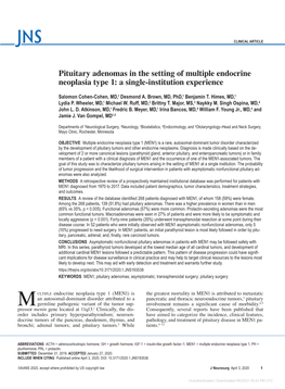 Pituitary Adenomas in the Setting of Multiple Endocrine Neoplasia Type 1: a Single-Institution Experience