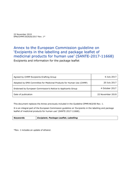 Guideline: Excipients in the Label and Package Leaflet of Medicinal