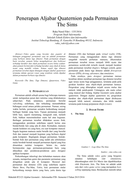 Penerapan Aljabar Quaternion Pada Permainan the Sims