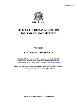 2007 Osce Human Dimension Implementation Meeting