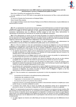 Règlement Grand-Ducal Du 5 Mars 2004 Relatif À La Représentation Du Personnel Au Sein Des Administrations, Services Et Établissements Publics De L’Etat