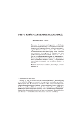 O Reto-Românico: Unidade E Fragmentação