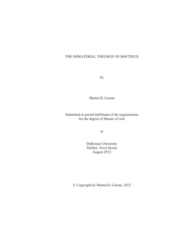 THE IMMATERIAL THEURGY of BOETHIUS by Martin H