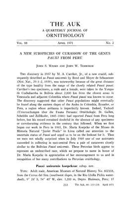 A New Subspecies of Curassow of the Genus Pauxi from Peru