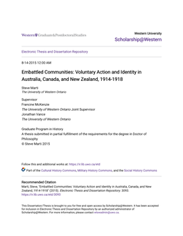 Voluntary Action and Identity in Australia, Canada, and New Zealand, 1914-1918