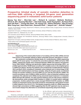 Prospective Blinded Study of Somatic Mutation Detection in Cell-Free DNA Utilizing a Targeted 54-Gene Next Generation Sequencing