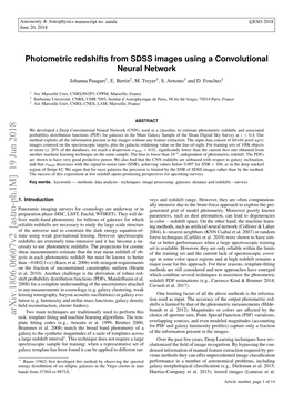 Photometric Redshifts from SDSS Images Using a Convolutional Neural Network Johanna Pasquet1, E