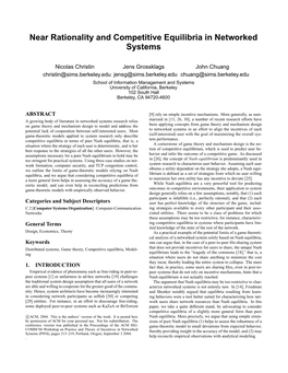 Near Rationality and Competitive Equilibria in Networked Systems