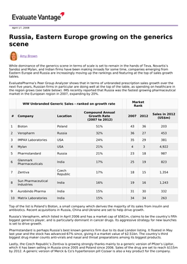 Russia, Eastern Europe Growing on the Generics Scene