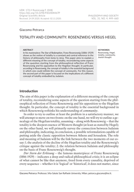 Totality and Community: Rosenzweig Versus Hegel