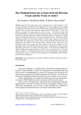 Has Thailand Learnt Any Lessons from the Bowring Treaty and the Treaty of Amity?