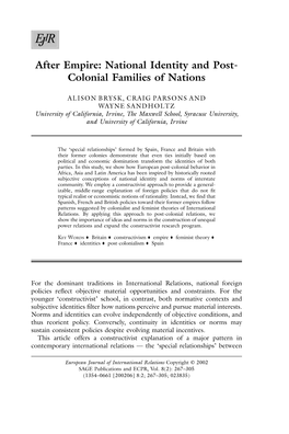 After Empire: National Identity and Post-Colonial Families of Nations