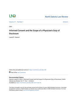 Informed Consent and the Scope of a Physician's Duty of Disclosure