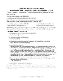 ISO 639-3 New Code Request