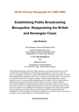 Establishing Public Broadcasting Monopolies: Reappraising the British and Norwegian Cases