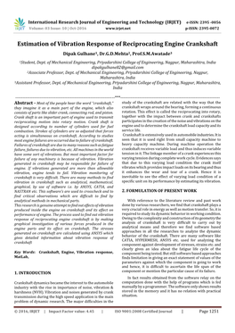 Estimation of Vibration Response of Reciprocating Engine Crankshaft Dipak Gulhane1, Dr.G.D.Mehta2, Prof.S.M.Awatade3