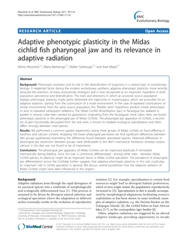 Adaptive Phenotypic Plasticity in the Midas Cichlid Fish Pharyngeal Jaw