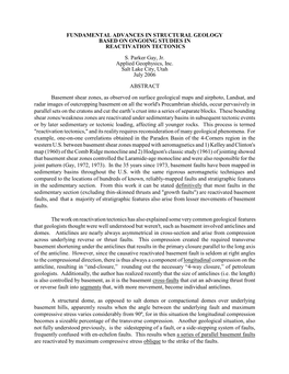 Fundamental Advances in Structural Geology Based on Ongoing Studies in Reactivation Tectonics S