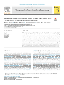 Paleoproduction and Environmental Change at Mono Lake (Eastern Sierra Nevada) During the Pleistocene-Holocene Transition T ⁎ Bailee N