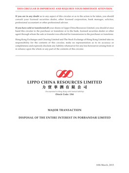 Lippo China Resources Limited 力 寶 華 潤 有 限