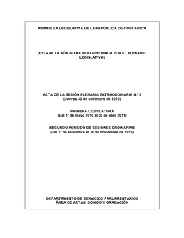 Asamblea Legislativa De La República De Costa Rica