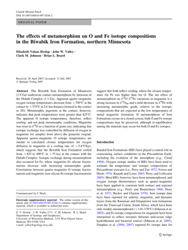 The Effects of Metamorphism on O and Fe Isotope Compositions in the Biwabik Iron Formation, Northern Minnesota