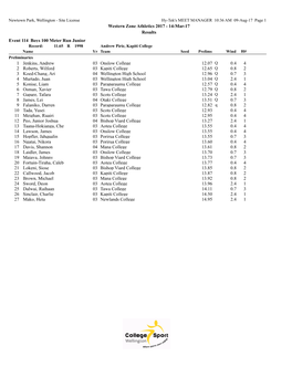 Western Zone Athletics 2017 - 14-Mar-17 Results